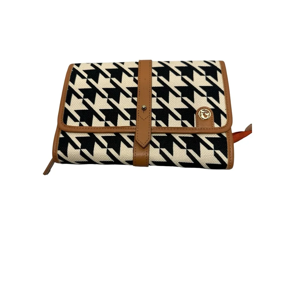 Spartina 449 Travel Jewelry‎ Organizer Case houndstooth Tan Brown Black White